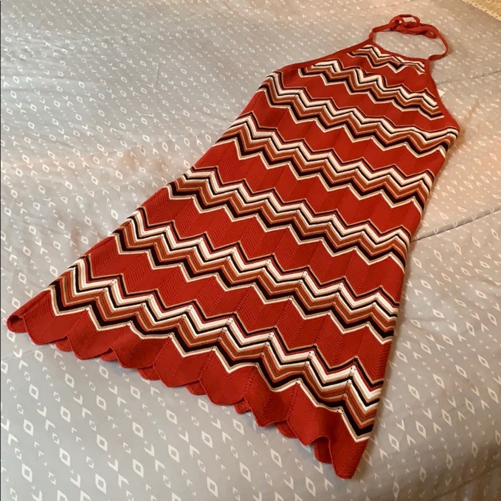Knit dress -knee Rust/Black/Taupe Small